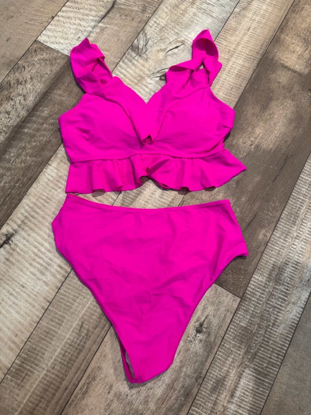 High-Waist Ruffle Bikini Set in Bright Fuchsia